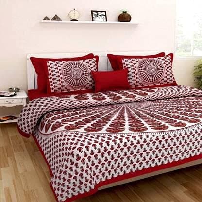 144TC Cotton Comfort Rajasthani Jaipuri Traditional King Size Double Bed Bedsheet with 2 Pillow Covers (Multi) (LES-103)
