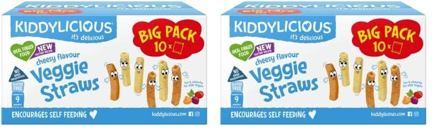 Kiddylicious Cheesy Veggie Straws Box - Delicious Snacks for Kids - Suitable for 9+ Months - 20 Packs