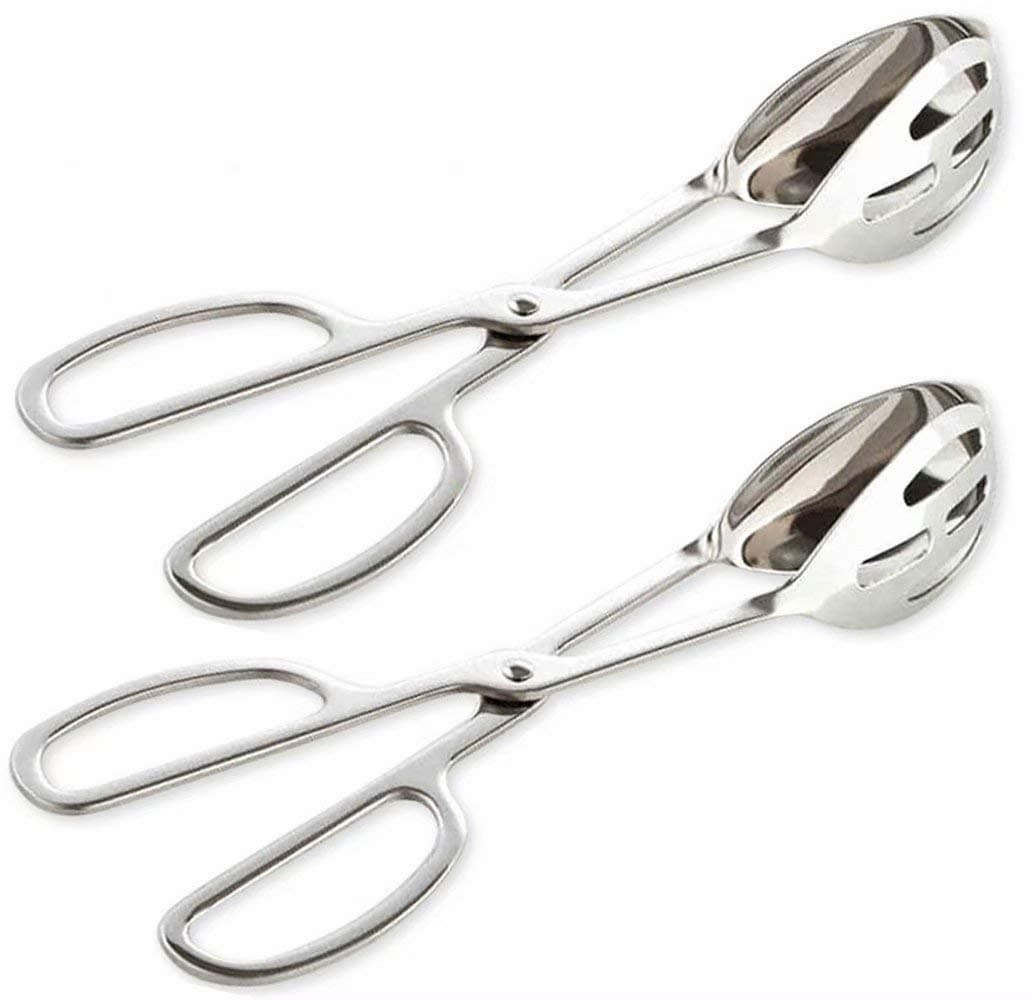 KEBE 2-PACK Serving Tongs for Cooking Buffet Party Catering, Thickening Food Serving Cake Bread Kitchen Salad Tongs, Stainless Steel