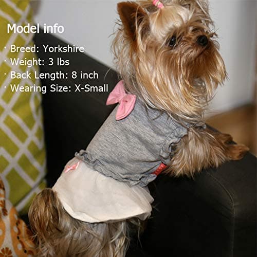KYEESE Dogs Dress Grey with Pink Bowtie Pet Puppy Clothes for Small Dogs Skirt Dog Clothes