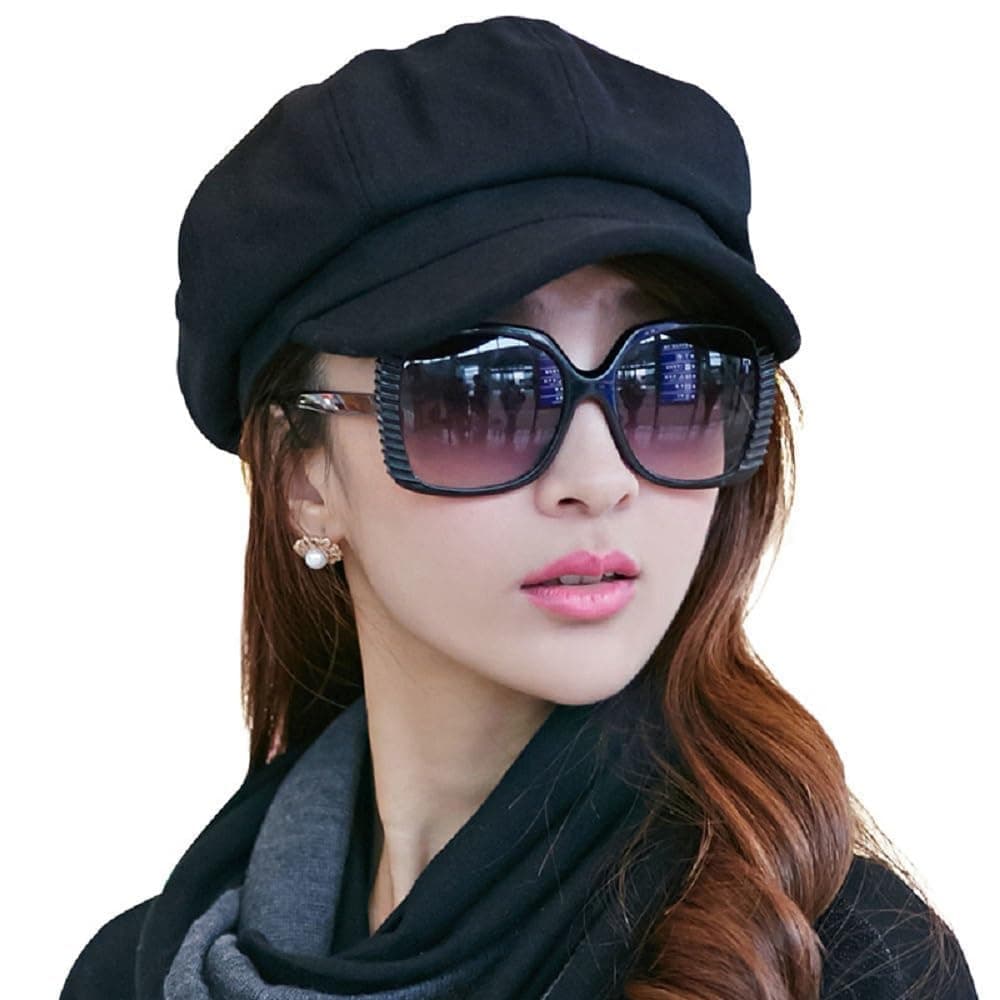 Siggi Womens Merino Wool Visor Beret Newsboy Cabbie Cap Winter Hats with Lining Spring Black