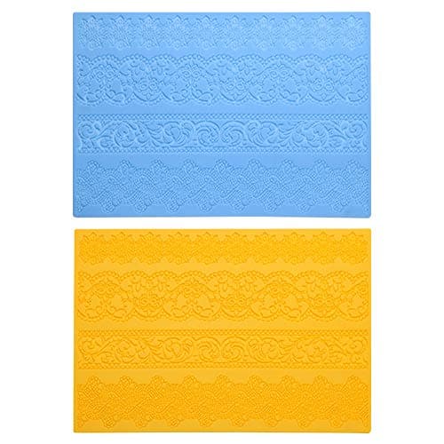 Lacey Mold Mat Baking Mould Flower Pattern for Sugar Icing Sugarcraft Candy Chocolate Gum Paste, Set of 2 Silicone Molds Lace Fondant Cake Decorating
