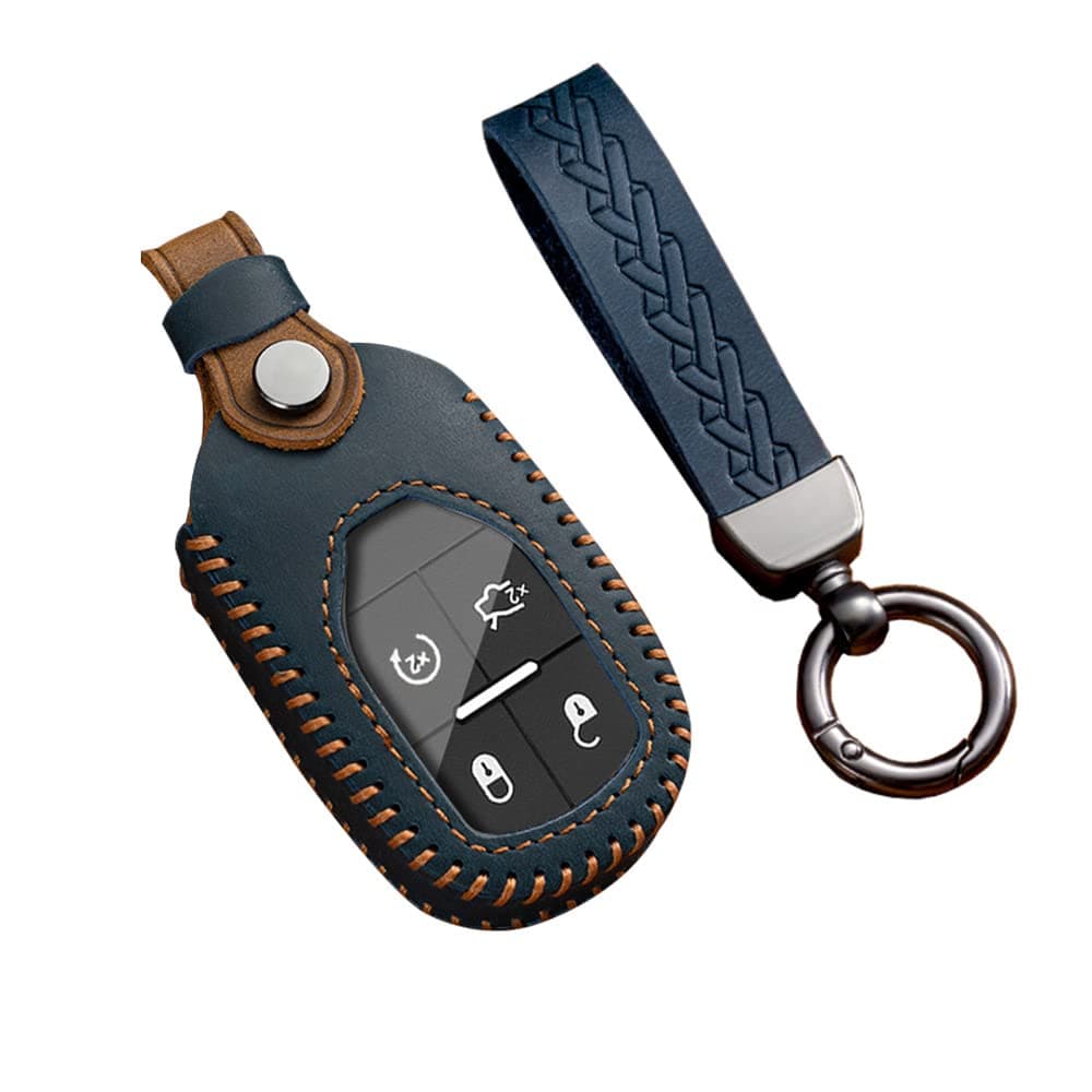 HIBEYO Key Fob Cover for For Maserati Ghibli Levante Quattroporte 2022 Car Key Case with Keychains Accessories Key Shells Replacement-Blue