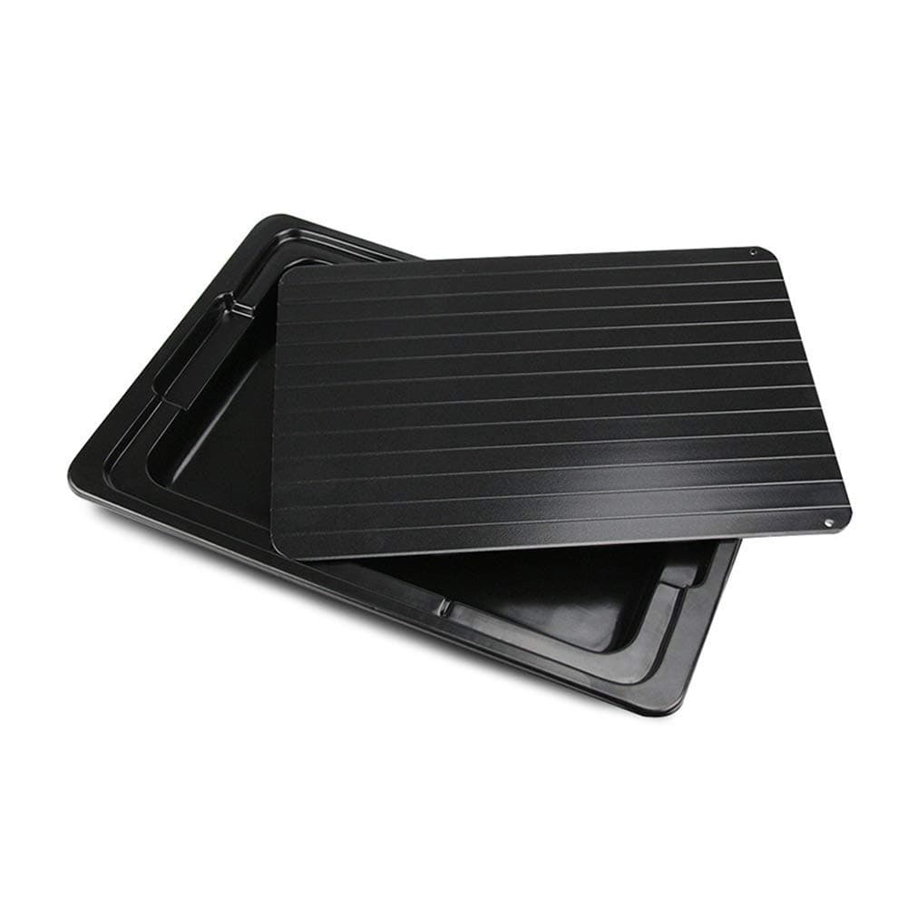 Domeilleur Defrosting Plate with Drip Tray, Fast Defrosting Tray with Cleaner Frozen Meat Defrost Food Thawing Tray Aluminum Fast Heat Transfer Board 34.5x24.5x3.5cm Home Kitchen Tool
