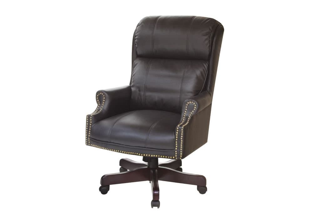 Barrington Traditional Leather Judges Chair Black Leather/Mahogany Finish Dimensions: 28"W x 26"D x 43-46"H Seat Dimensions: 20"Wx18"Dx18-22"H