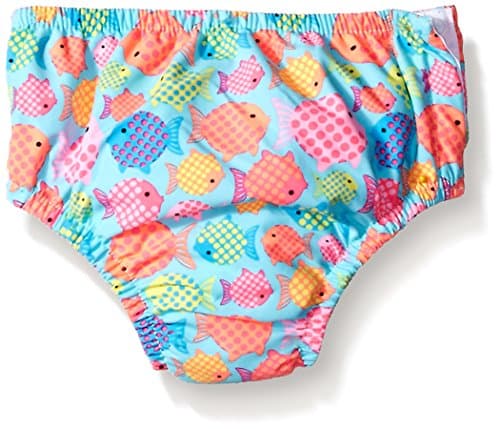 Sea Me Swim Baby Reusable Swim Diaper with Snaps, Blue Fish, 12-18M