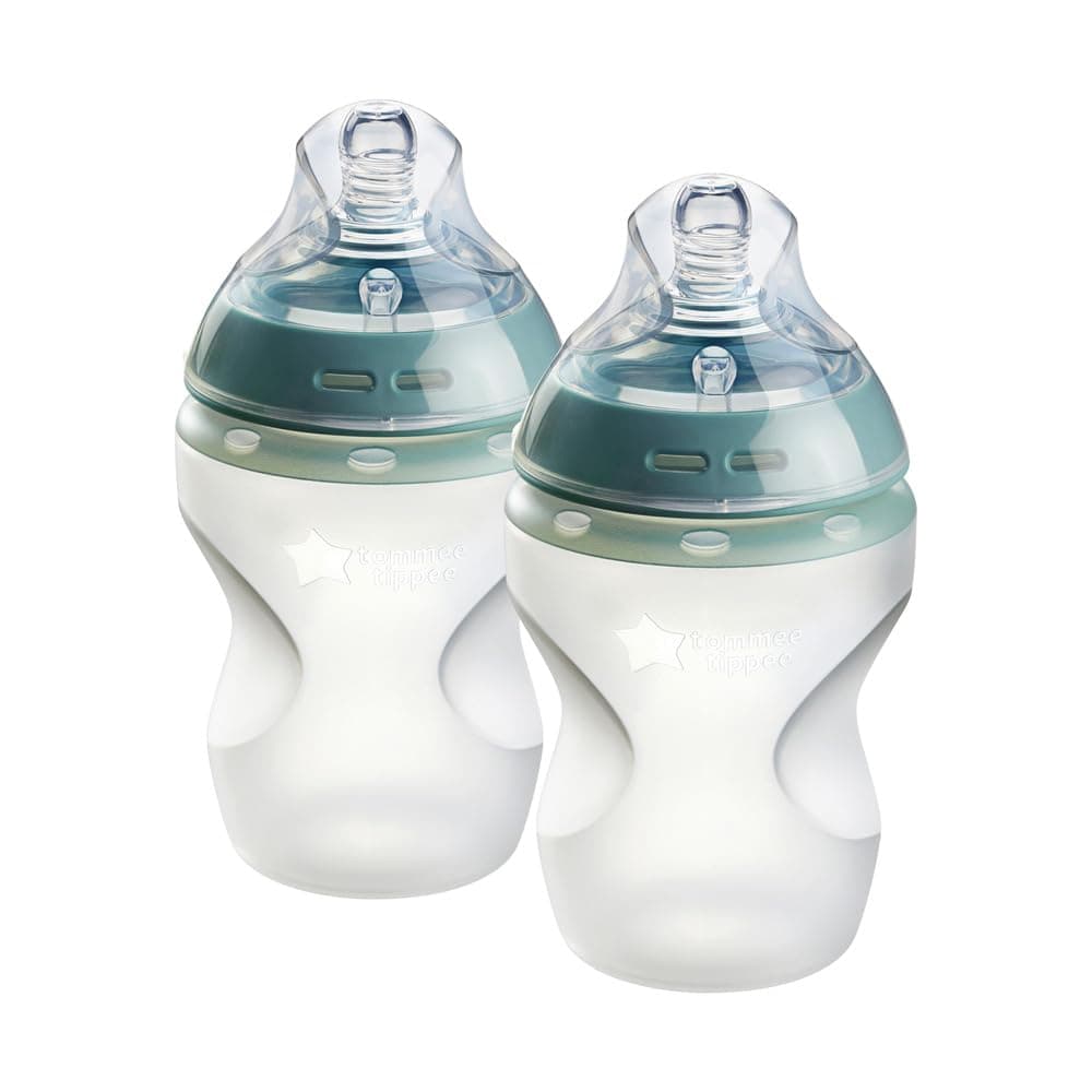 Natural Start Silicone Baby Bottles for 0m+, 2X 260ml Baby Bottles, with Slow Flow Breast-Like Teat for a Natural Latch, Self-Sterilising and BPA Free, Baby Feeding Essentials