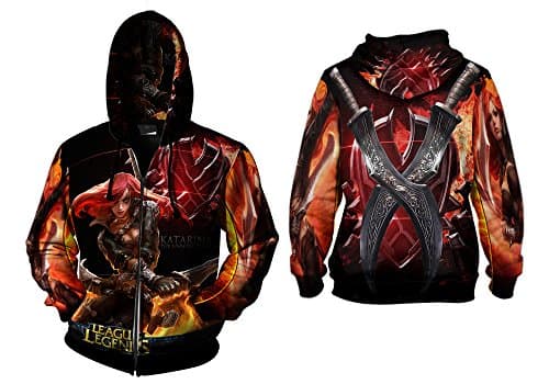 League of legend multiplayer online Character battle arena Fans Katarina & Yasuo Print Sublimation Man Top sizes: S to 3XL (Zipp Katarina, Small)