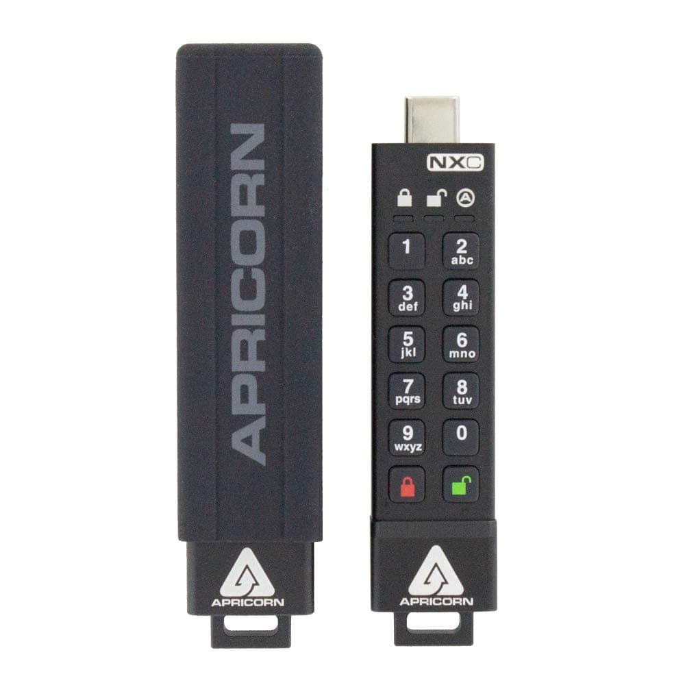 Apricorn 8GB Aegis Secure Key 3 NXC 256-Bit Hardware-Encrypted USB 3.2 Type C Flash Drive, FIPS 140-2 Level 3 Validated (ASK3-NXC-8GB), Black
