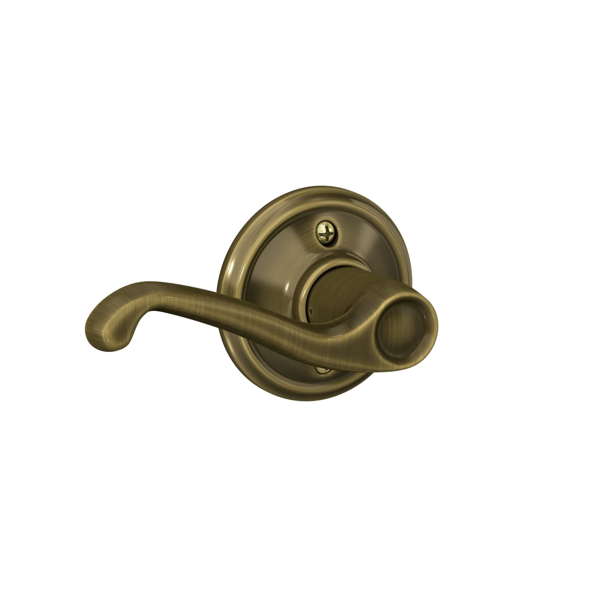 Schlage F170 FLA 609 RH Right Handed Flair Door Lever, One Sided Non-Turning Dummy Door Handle, Antique Brass