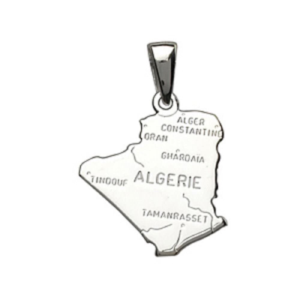 Helios Bijoux Country Map Algeria Pendant + Silver Chain 50 cm – solid 925 Sterling Silver Rhodium-Plated 2 – Brand New