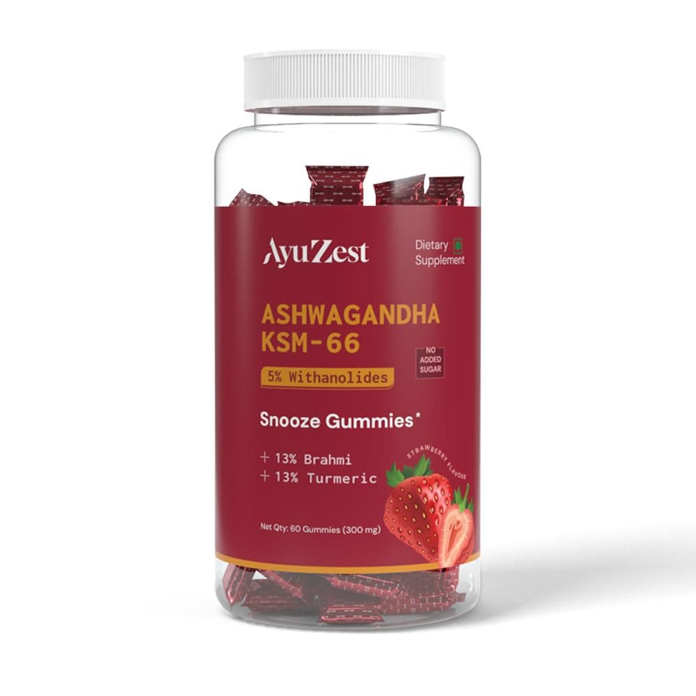 AyuZest Ashwagandha KSM-66 Snooze Gummies 3600mg – Sleep Support & Stress Reduction, Promotes Relaxation & Recovery, 60 Count For Men & Women (Pack of 1)