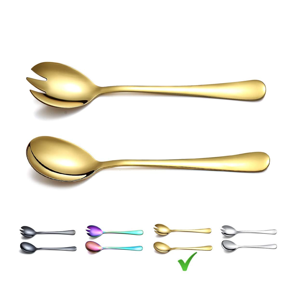 Gold Salad Server Set, Berglander Stainless Steel Salad Serving Set With Titanium Gold Plating, Salad Servers, Salad Spoon, Salad Fork, Pack of 2 (Shiny Gold)