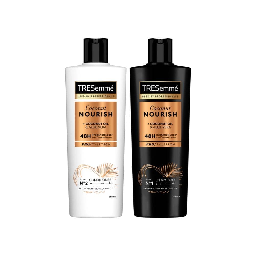 TRESEMME Shampoo, Coconut Nourish, 48h hydration lock* with coconut oil & aloe vera, 400ml + TRESEMME Conditioner, Coconut Nourish, 400ml