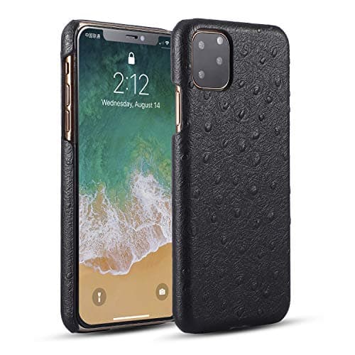 FHZXHY iPhone 11 Pro Max Leather Back Cover Ostrich Pattern Personality Protector Case for iPhone 11 pro max 6.5inch(2019),Black
