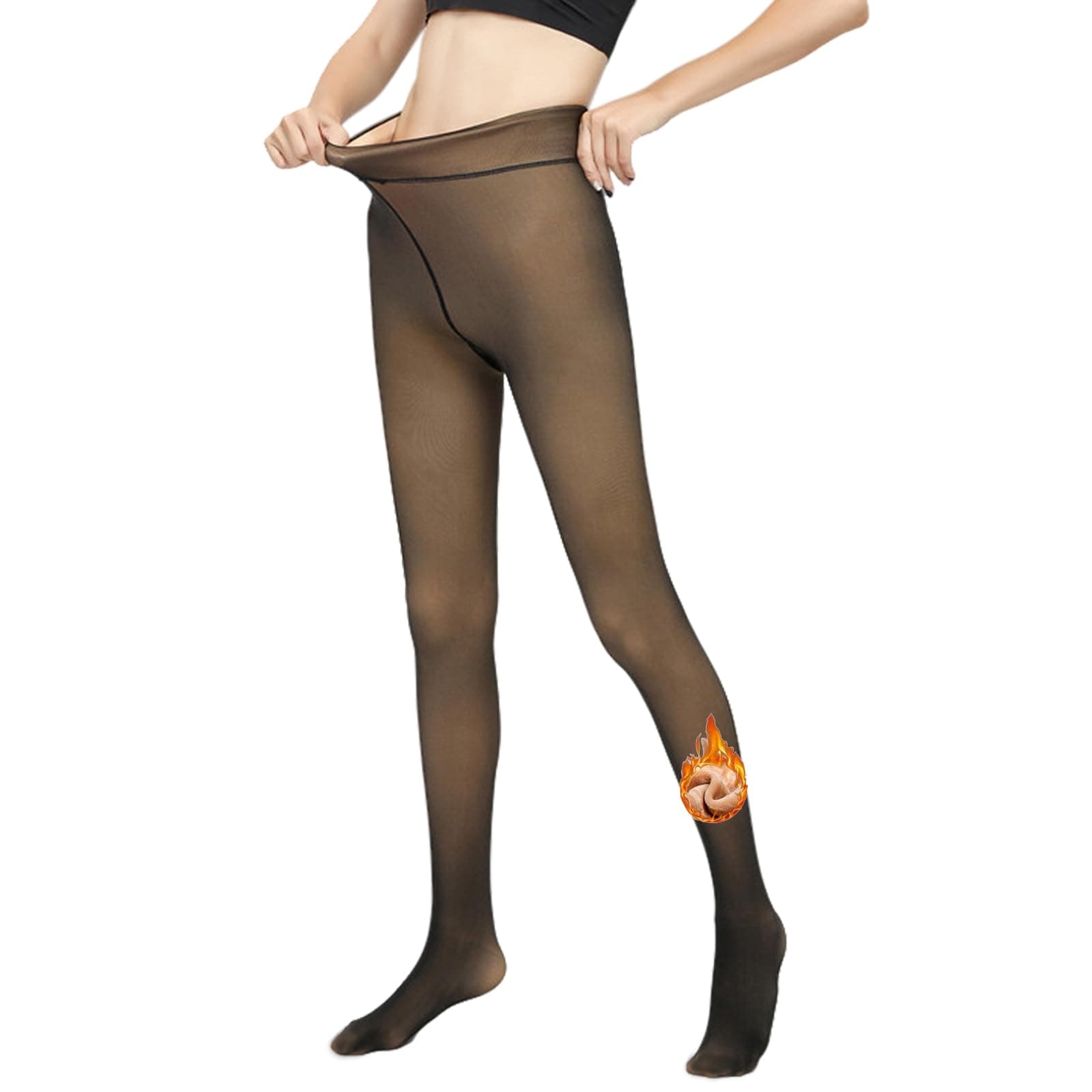 Women's Fleece Lined Thermal Pantyhose Translucent Opaque High Waisted Warm Sheer Tight, Thick - 200g, One Size, Black