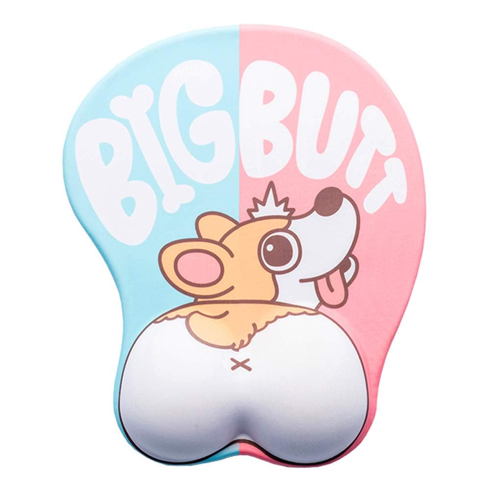 Anime Mouse Pad with Wrist Support Ergonomic Gel 3D Corgi Mice Mat for Gift Back to School (Blue&Pink)