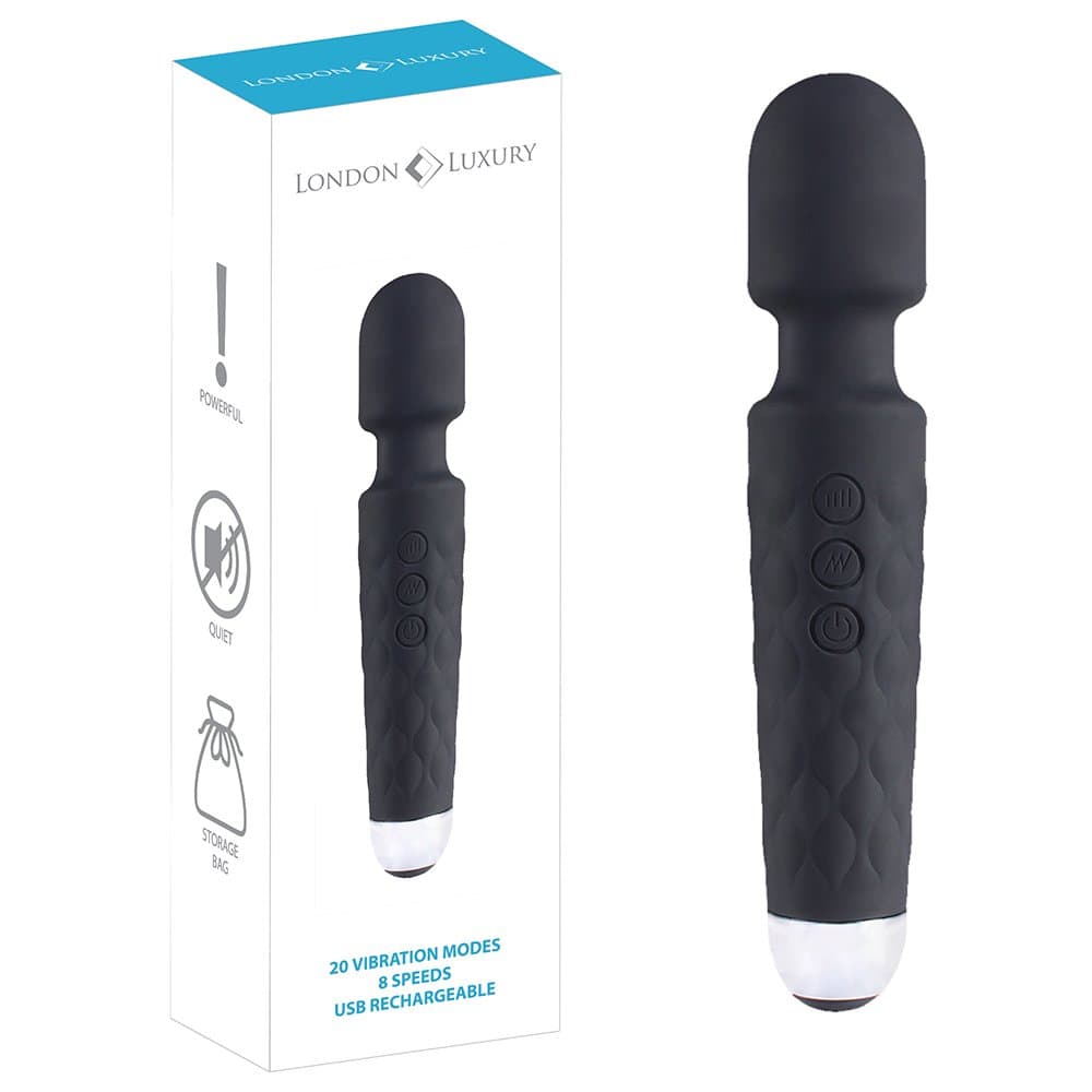 London Luxury BRRC302 Powerful Wand Personal Cordless Massager, 20 Modes and 8 Speed Patterns, USB Rechargeable Black