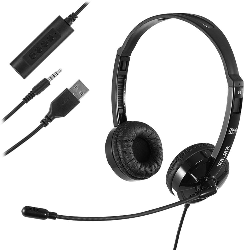– USB Headset with Microphone Noise Cancelling & Audio Controls, Stereo PC Headphone for Business Skype Call Center Office Computer, Clearer Voice, Super Light, Ultra Comfort