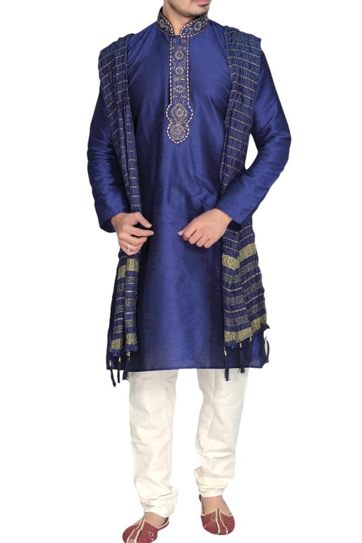 MKP9007 Men's Blue Kurta Pajama Set Wedding Kurta Pyjama Indian Party Suit