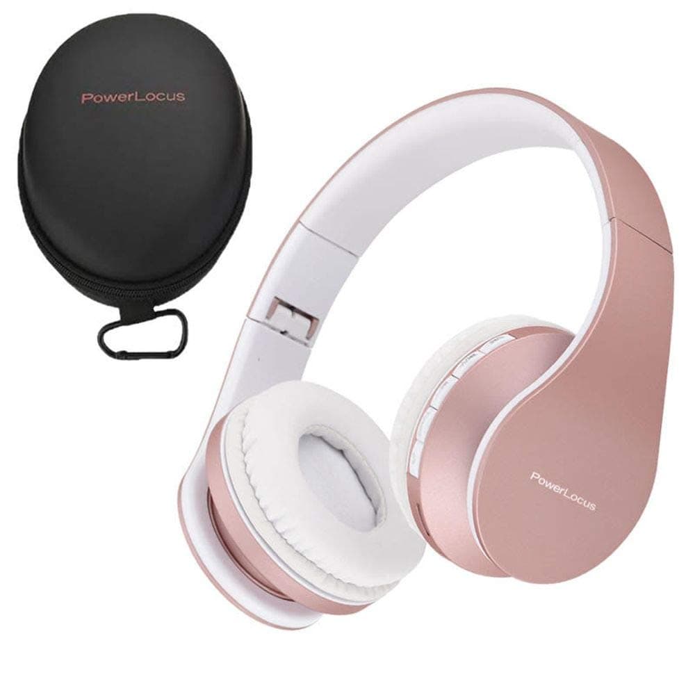 PowerLocus Wireless Bluetooth Over-Ear Stereo Foldable Headphones, Wired Headsets Noise Cancelling with Built-in Microphone for iPhone, Samsung, LG, iPad (Rose Gold)