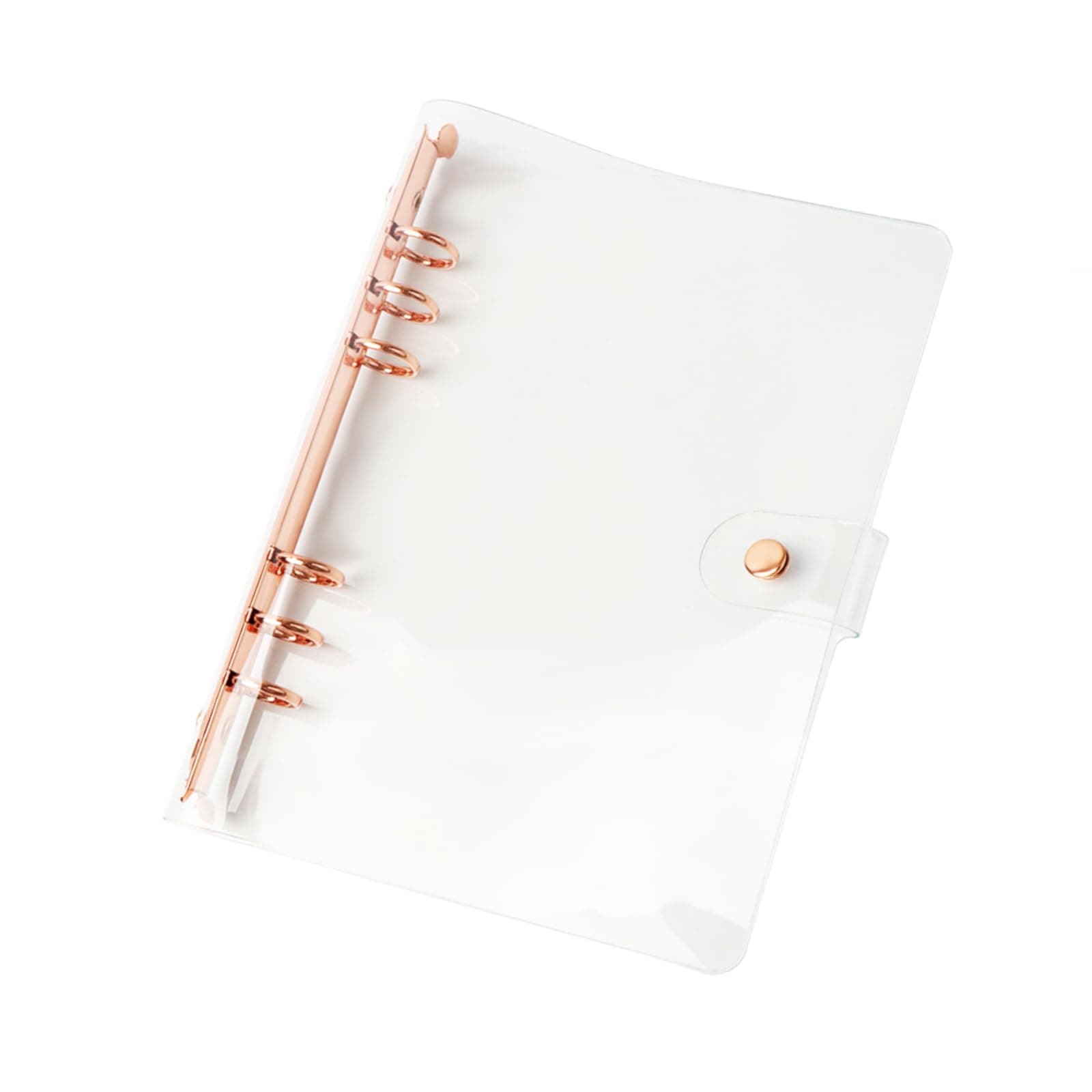 NatSumeBasics Clear A5 Binder Rose Gold 6 Rings 7" x 9" Budget Binders Folders Refillable Soft PVC Notebook Shell Protector Organizer Accessories Supplies (Rose Gold A5 Binder)