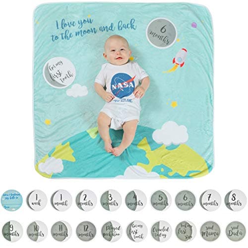 Baby Monthly Milestone Blanket with 20 Milestone Moments Props for Boy & Girl, Photography Blankets, Organic Thick Fleece Blanket Backdrop for Personalized Month Pictures for Girls and Boys