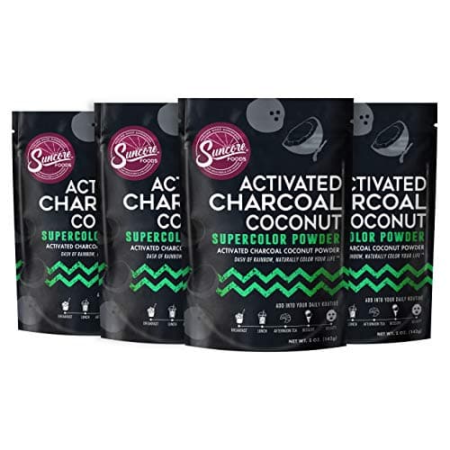 Suncore Foods – Activated Charcoal Coconut Supercolor Powder, 5oz each, 20oz total (4 Pack) – Natural Activated Charcoal Coconut Food Coloring Powder, Plant Based, Vegan, Gluten Free, Non-GMO