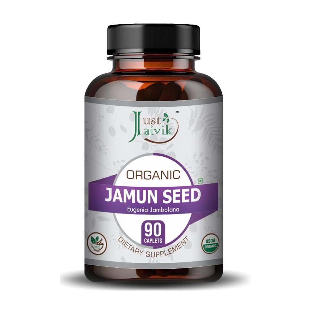 Just Jaivik Organic Jamun Seed/Eugenia Jambolana Tablets As Dietary Supplements - 750mg -90 Tablets - Support Sugar Control