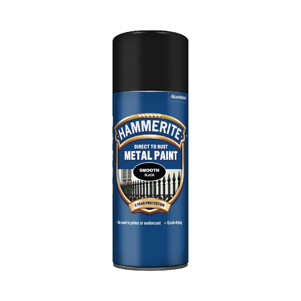 Spray Paint for Metal. Direct to Rust Exterior Black Metal Paint, Smooth Finish. Corrosion Resistant Black Gloss Paint and Rust Remover, 8 Year Protection - 400ml Aerosol 0.5 SqM Coverage