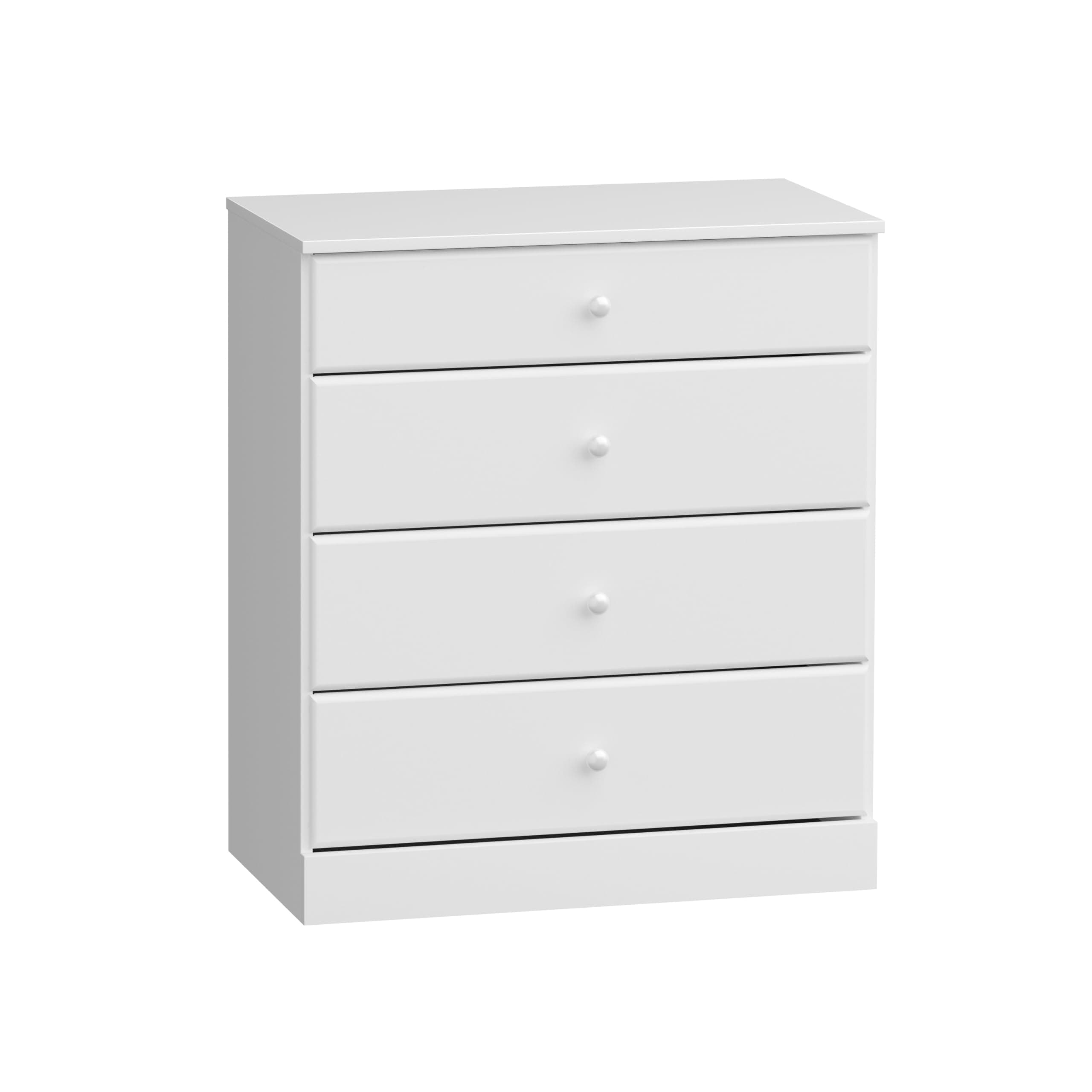 Astrid Simplistic 4-Drawer Dresser for Bedroom, Functional Bedroom Dresser Chest of Drawers 18.25" D x 30" W x 34" H, White, WDBR-0401-1