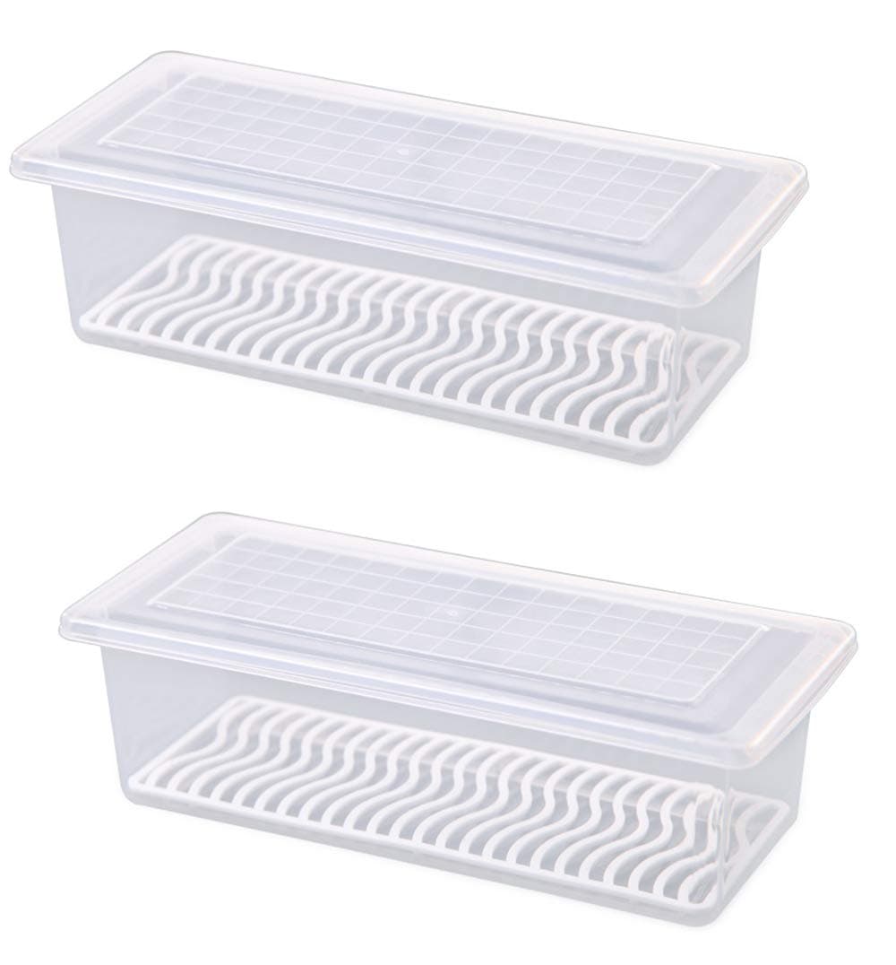 Aiwanto Food Storage Container Space Saver Refrigerator Organizer Keeper with Removable Drain Tray To Keep Fresh for Fruits, Vegetables, Meat and Fish(Pack of 2pcs, 2.5L/pc)