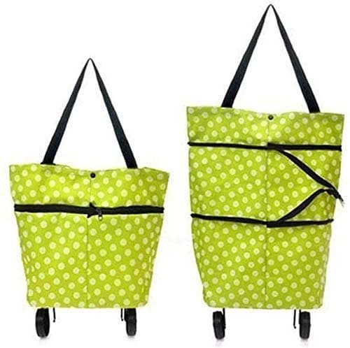 CHEMAX Foldable Shopping Trolley Carry Bag for Vegetables and Grocery Fabric, Metal Lightweight Folding Shopping Trolley/Travel Luggage Bag with Wheels