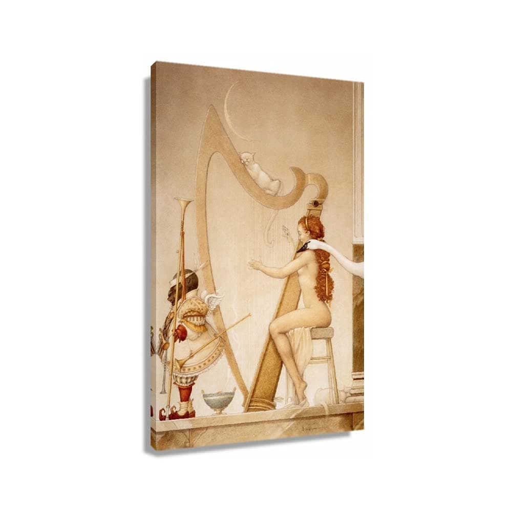 Michael Parkes - Kb Parkes Michael Moon Harp Poster Prints Vertical Wall Decor for Living Room Modern House Decorations Printed Canvas Oil Painting (24x36inch(60x90cm),Unframed)
