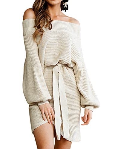 LILY ROSIE GIRL Women's Stretchable Long Sleeve Off Shoulder Mini Dress Sweater Dresses