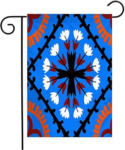 Suzani Pattern Uzbek Turkish Colourful Kazakh Motifs in Vibrant Circle Colors for Summer Fall Bold Garden Flag Yard Decorations Outdoor Vertical Double Sided Polyester Flag 12" x 18"