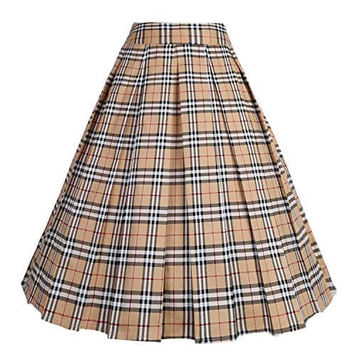 Dressever Women's Vintage A-line Printed Pleated Flared Midi Skirts