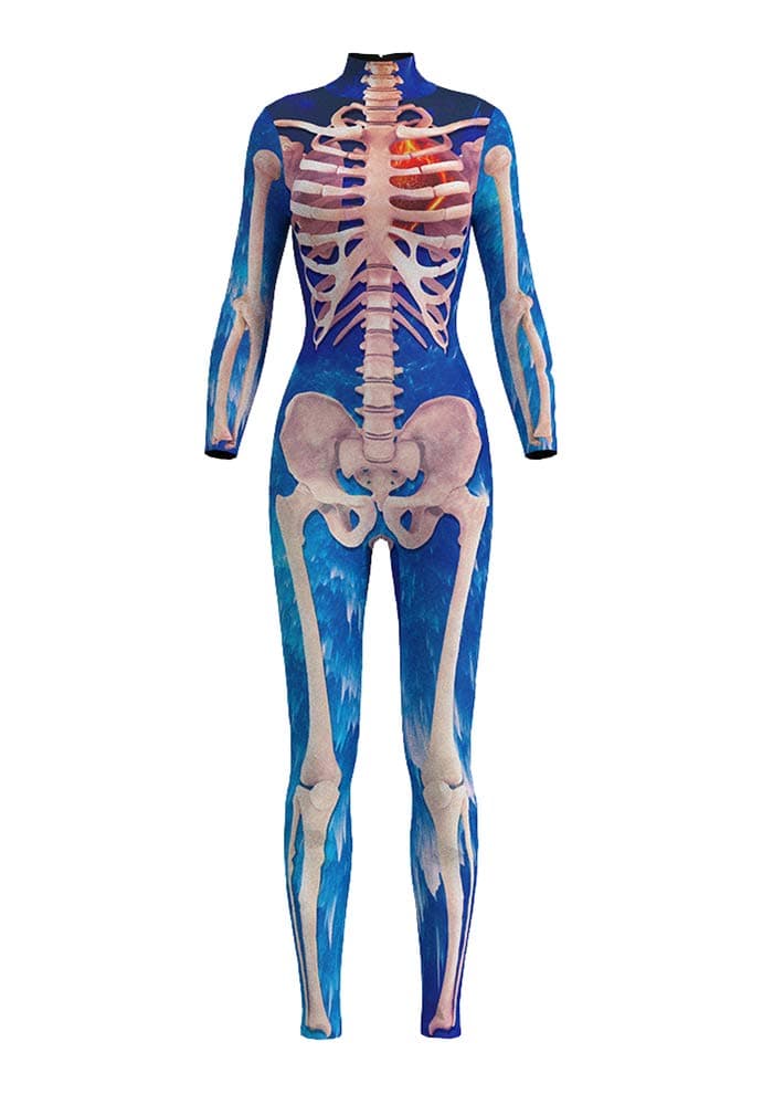 Honeystore Women's Skeleton Print Jumpsuit Costume 3D Stretch Bodysuit Cosplay