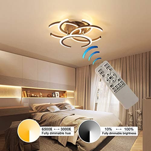 Brown LED Flush Mount Ceiling Light with 4-Light,Modern Ceiling Pendant Light Remote Control Dimming for Bedroom Living Room Dining Room Kitchen
