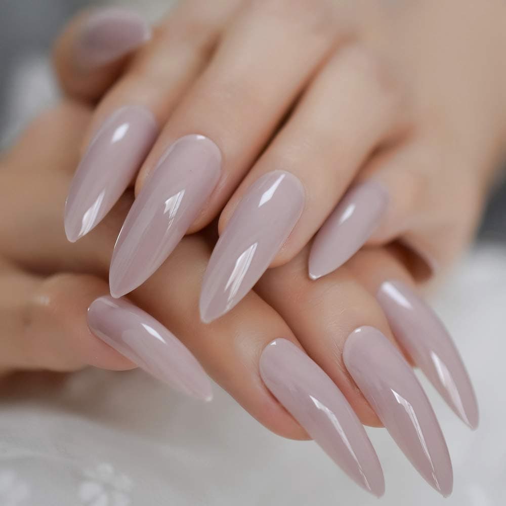 EchiQ Fashion Taro Purple Gray Extra Long Sharp Stiletto False Nails Tips Press On Stilettos Nails For Fingers Wear Free Glue Sticker