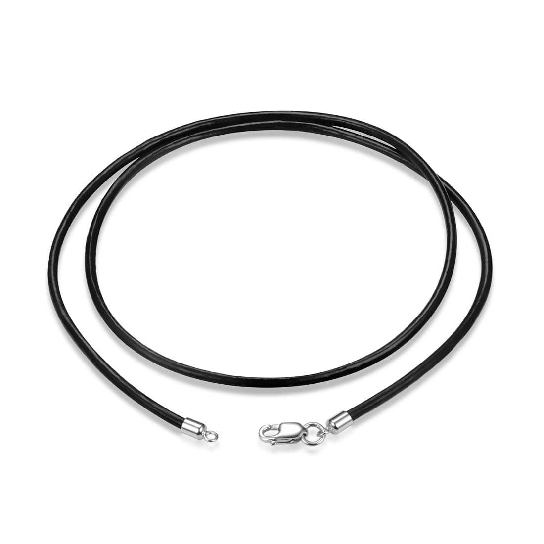 GOXO Genuine Black Leather Necklace Cord for Women Men, Sterling Silver Clasp, 16 to 24 Inch Cord Made in USA