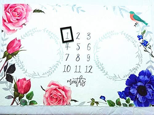 Flannel Floral Twins Baby Milestone Blanket,Diligencer Newborn Monthly Milestone Blanket Girl Boy Large Size 100CM X 150CM