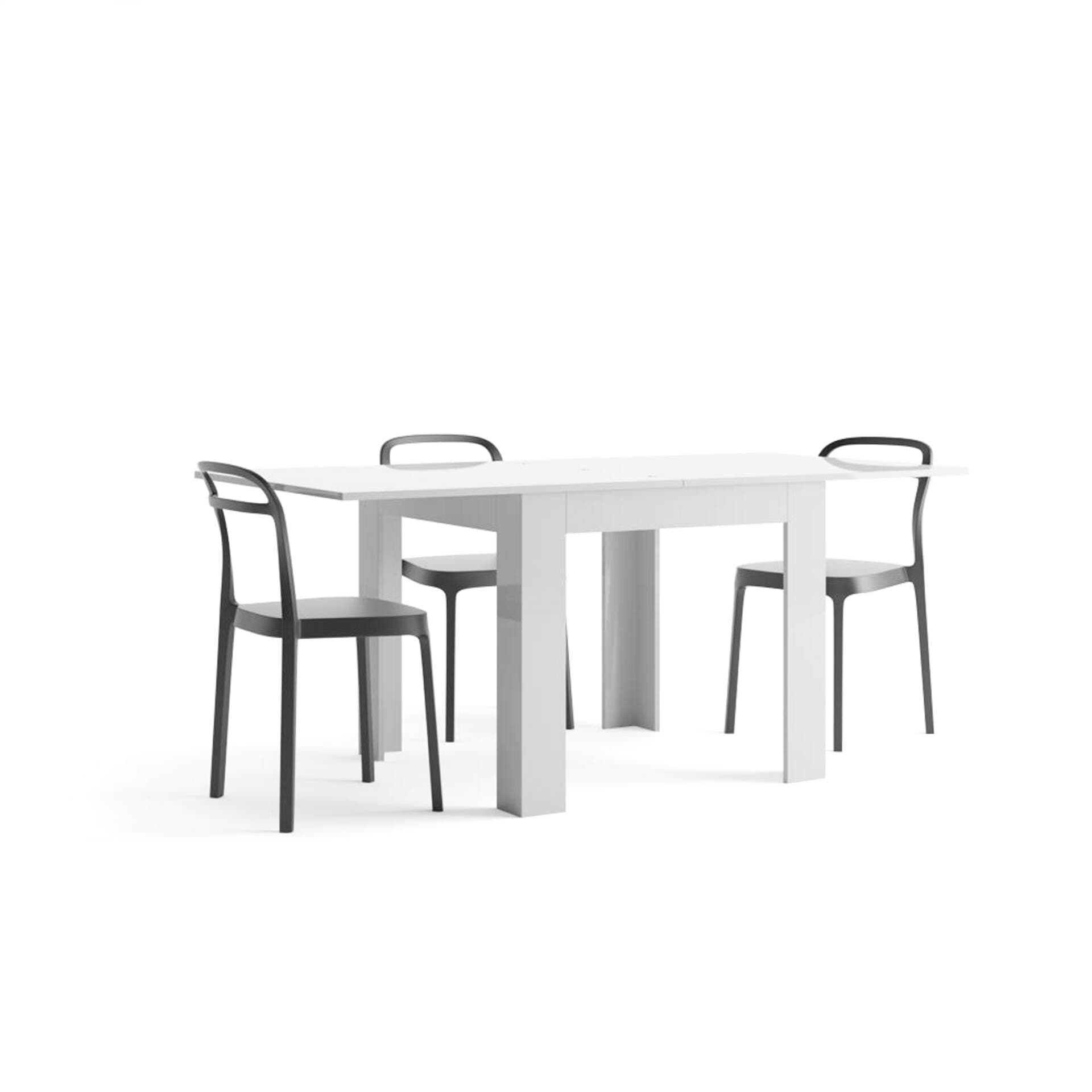 White gloss square extending dining table 90x(180) x90 cm, Eldorado, Made In Italy