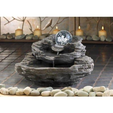 Fountains Tabletop Fountain Rock Design Clear Glass Ball Spinning Water Flowing Beautiful