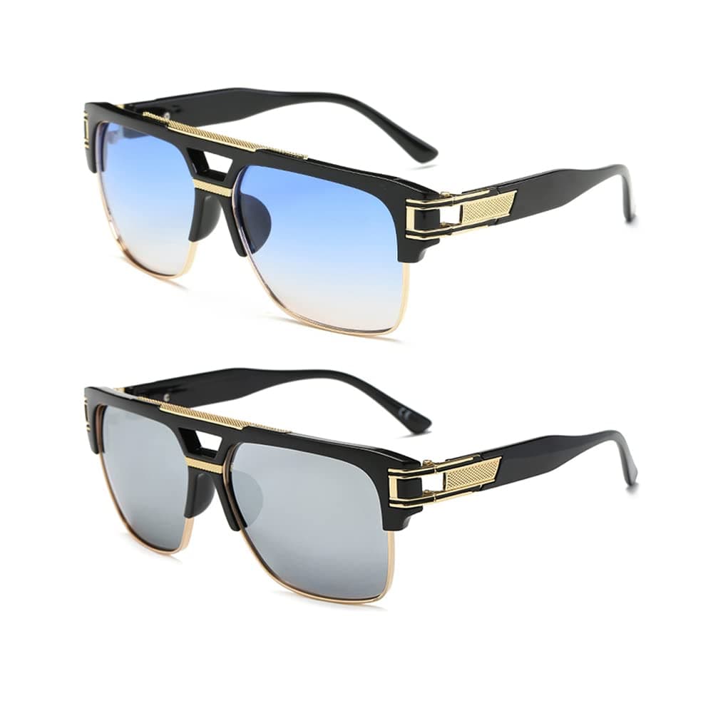 Dollger Square Sunglasses for Men Classic Oversized Sun Glasses Retro Semi Rimless Gold Alloy Frame UV400