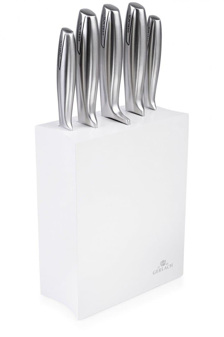 Gerlach G02-0993M-ZENB-05PU-S2S2-01 Set of The Kitchen Knives in Block Modern-White block-G02-0993M-ZENB-05PU-S2S2-01, Stainless Steel