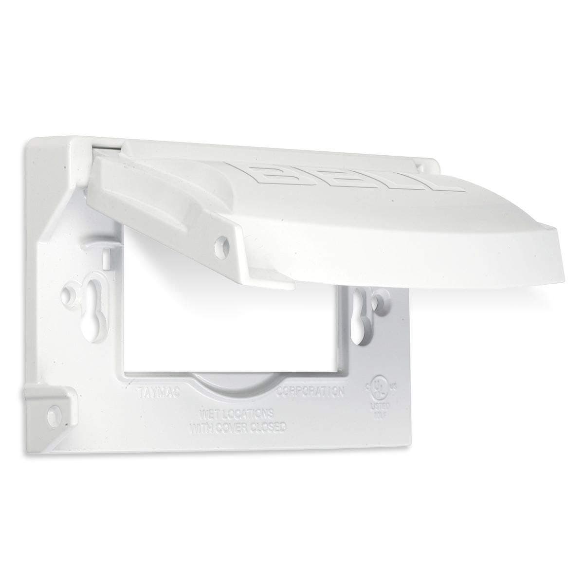 Hubbell-Bell MX1250W Weatherproof Single Outlet Cover Outdoor Receptacle Protector, White, Horizontal Flat