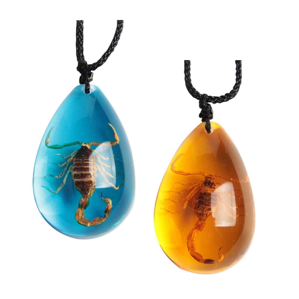 Natural Insect Stone Pendant Necklace with Genuine Amber Natural Scorpions and Pendant