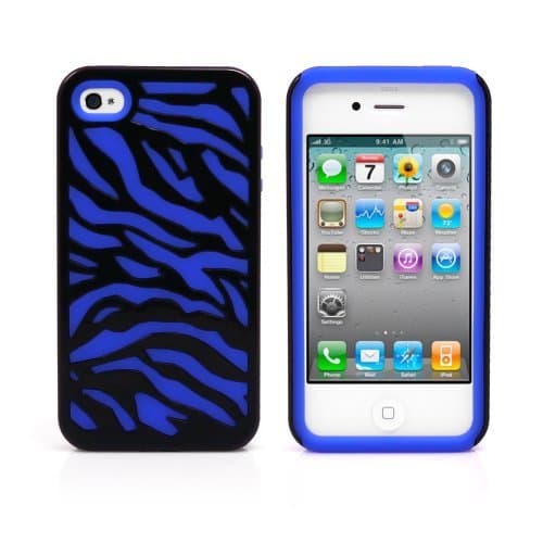 iPhone 4S Case, iPhone 4 Case, MagicMobile Hybrid Armor Protective Case for Apple iPhone 4/4S Cute [Zebra Pattern] Design Hard Plastic + Shockproof Rubber Impact Resistant Cover - Black/Blue