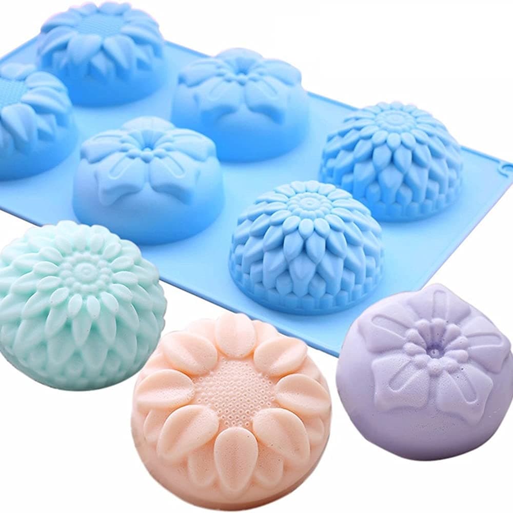 Silicone Flower Shape Mould Handmade Soap Making Mold 6-Cavity Tray - Pack Of 1, Multicolored, 10 x 10 x 10 Centimeters